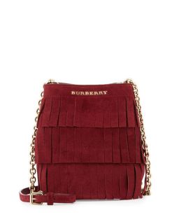 Burberry Baby Bucket Fringed Suede Bag, Cherry