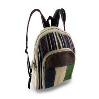 Zeckos   Striped Hemp and Colorful Cotton Backpack w/Laptop Pouch   Brown