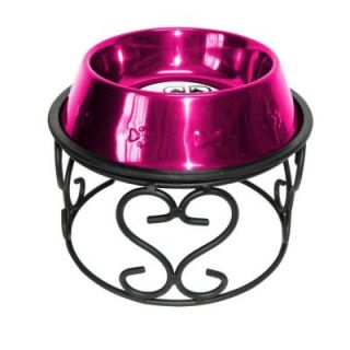 Platinum Pets 6.25 Cup Wrought Iron Scroll Single Feeder with Embossed Non Tip Bowl in Raspberry SDS64RSP