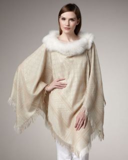 Gucci Fox Fur Trimmed GG Poncho, Ivory