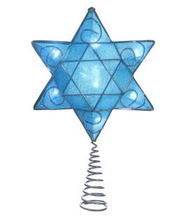 Kurt Adler 12 in. 10 LED Light Silver and Blue Hanukkah Star Shimmer Treetop