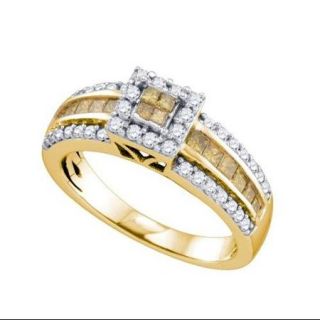 14K Yellow Gold 0.83ctw Elegant Invisible Diamond Princess Halo Fashion Ring