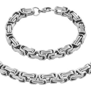 Stainless Steel Mens Byzantine Chain Necklace and Bracelet Set