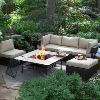 Belham Living Marcella All Weather Wicker 50 in. Fire Pit Chat Set   Fire Pit Patio Sets