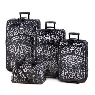 Rockland Deluxe Leopard Four piece Expandable Luggage Set