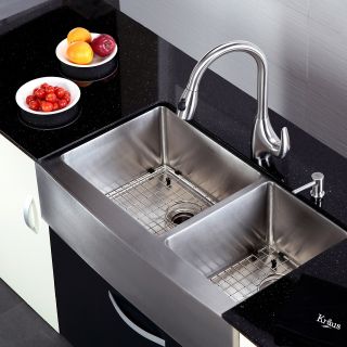 Kraus KHF203 36 KPF2170 SD20 Double Basin Farmhouse Kitchen Sink with Faucet   Kitchen Sinks