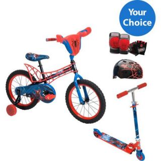 Your Choice Huffy Spiderman Boy's Bike or Inline Folding Kick Scooter w/ Safety Gears bundle