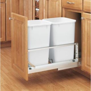 Rev A Shelf 19 in. H x 12 in. W x 22 in. D Double 27 Qt. Pull Out Brushed Aluminum and White Waste Container 5349 1527DM 2
