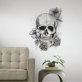 RoomMates Neutral Floral Skull Peel and Stick Giant Wall Decals