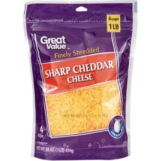 Great Value Sharp Finely Shredded Cheddar Cheese, 16 oz