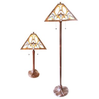 Tiffany Style Creamy White Jeweled Table and Floor Lamp Set