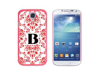 Letter B Initial Damask Elegant Red Black White   Snap On Hard Protective Case for Samsung Galaxy S4   Pink