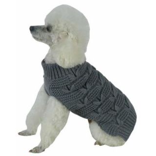 PET LIFE Medium Dark Grey Butterfly Stitched Heavy Cable Knitted Fashion Turtle Neck Dog Sweater SW12GYMD