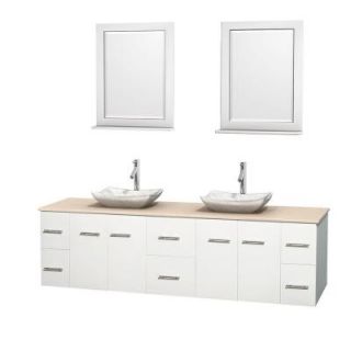Wyndham Collection Centra 80 in. Double Vanity in White with Marble Vanity Top in Ivory, Carrera Marble Sinks and 24 in. Mirrors WCVW00980DWHIVGS3M24