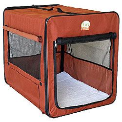 Brown 43 inch Portable Nylon Folding Soft Dog Crate with Mesh Door