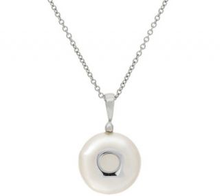 Honora Cultured Pearl 14.0mm Coin White Sterling Initial Pendant —