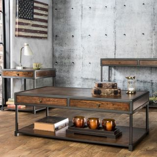 Furniture of America Thorne Antique Oak Industrial Accent Table Set