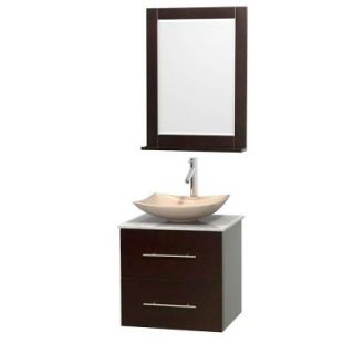 Wyndham Collection Centra 24 in. Vanity in Espresso with Marble Vanity Top in Carrara White, Ivory Marble Sink and 24 in. Mirror WCVW00924SESCMGS5M24