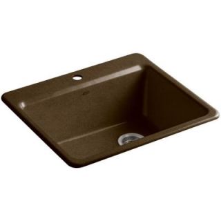 KOHLER Riverby Top Mount Cast Iron 25 in. 1 Hole Single Bowl Kitchen Sink with Basin Rack in Black 'n Tan K 5872 1A1 KA
