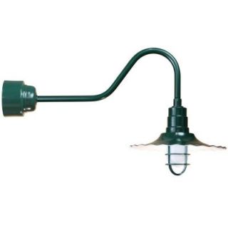 Illumine 1 Light Outdoor Green Angled Arm Radial Shade Wall Sconce with Wire Guard and Frosted Glass CLI 375