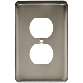 Liberty Stamped Round 1 Duplex Outlet Wall Plate   Satin Nickel 64115