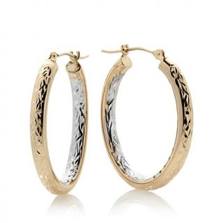 Michael Anthony Jewelry® 2 Tone 10K Gold Diamond Cut Oval Hoop Earrings   7693228