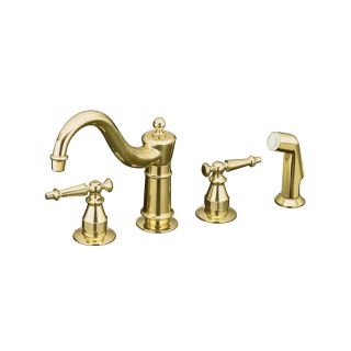 KOHLER Antique Vibrant Polished Brass 2 Handle Low Arc Kitchen Faucet with Side Spray