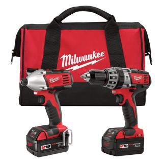 Milwaukee M18 Cordless 1/2in. Hammer Drill/Driver & 1/4in. Hex Impact Driver Combo Kit — With 2 Batteries, Model# 2697-22  Cordless Power Tool Kits