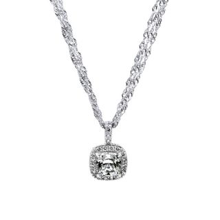 Sterling Silver Cushion Cut CZ Necklace with 18 Inch Triple Singapore