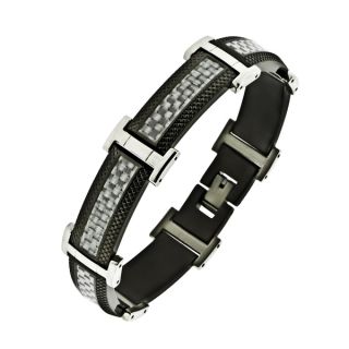 Stainless Steel Mens Black Ion plated Textured Bracelet  