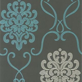 56 sq. ft. Suzette Aqua Modern Damask Wallpaper DL30443