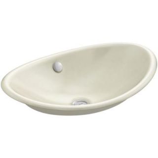 KOHLER Iron Plains Cast Iron Vessel Sink in Cane Sugar with Biscuit Painted Underside with Overflow Drain K 5403 B FD