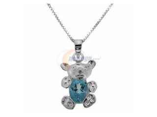 Sterling Silver Genuine Blue Topaz Stone Teddy Bear Pendant