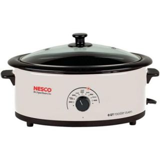 Nesco 6 Quart Capacity Stainless Steel Roaster Oven   Porcelain cookwell   Black Lid