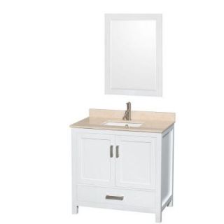 Wyndham Collection Sheffield 36 in. Vanity in White with Marble Vanity Top in Ivory and 24 in. Mirror WCS141436SWHIVUNSM24