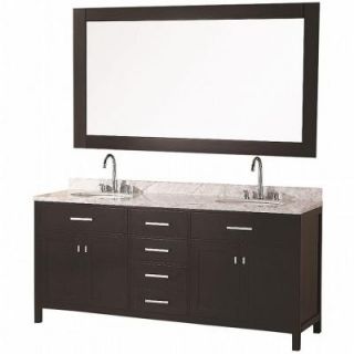Design Element London 72 in. W x 22 in. D Vanity in Espresso with Marble Vanity Top in Carrera White and Mirror DEC076B