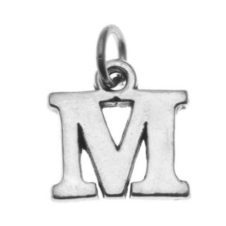 Sterling Silver Alphabet Charm, Initial Letter 'M' 15mm, 1 Piece, Silver