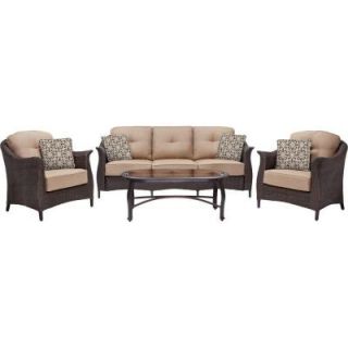 Hanover Gramercy 4 Piece All Weather Wicker Patio Seating Set with Country Cork Cushions GRAMERCY4PC