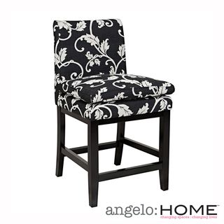 angeloHOME Marnie Black/ White Vine Upholstered 23 inch Bar Stool