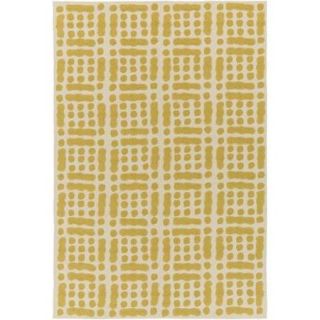 2' x 3' Dots and Lines Mustard Yellow and Light Gray Hand Hooked Area Throw Rug