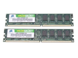 CORSAIR ValueSelect 1GB (2 x 512MB) 240 Pin DDR2 SDRAM DDR2 667 (PC2 5300) Desktop Memory Model VS1GBKIT667D2