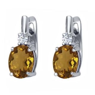 3.30 Ct Oval Champagne Quartz 925 Sterling Silver Earrings
