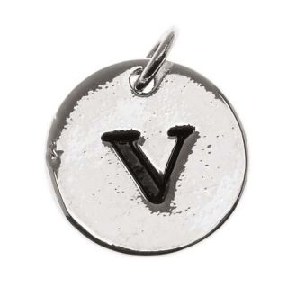 Lead Free Pewter, Round Alphabet Charm Lowercase Letter 'v' 13mm, 1 Piece, Silver Plated