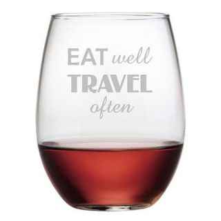 Susquehanna Glass ''Eat Well Travel Often'' Stemless Wine Glass (Set of 4)