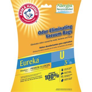 Arm & Hammer Premium Filtration Odor Eliminating Vacuum Bags, Eureka U Premium, 3 Pack