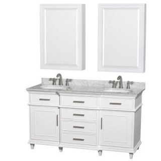 Wyndham Collection Berkeley 60 in. Double Vanity in White with Marble Vanity Top in White Carrara and Undermount Round Sinks WCV171760DWHCMUNRMED
