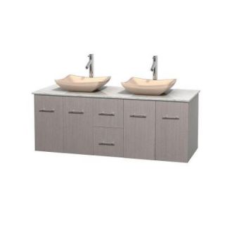Wyndham Collection Centra 60 in. Double Vanity in Gray Oak with Marble Vanity Top in Carrara White and Sinks WCVW00960DGOCMGS2MXX