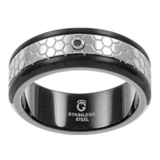 High Polish Stainless Steel Men's Black Diamond Accent Band Size 10