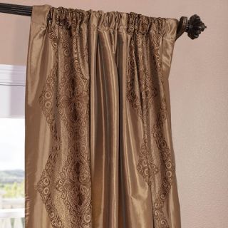 Half Price Drapes Chai Embroidered Faux Silk Single Curtain Panel