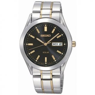 Seiko Men's Two Tone Stainless Steel Solar Watch with Black Dial
